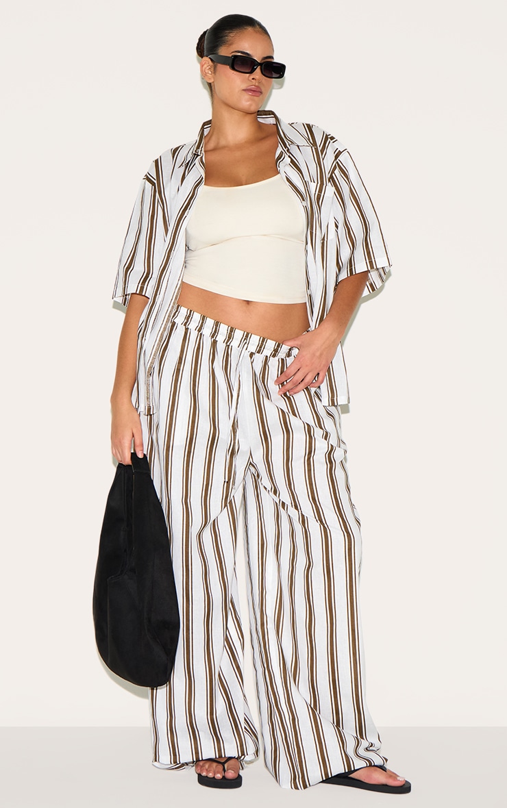 Plus Beige Striped Oversized Shirt image 3