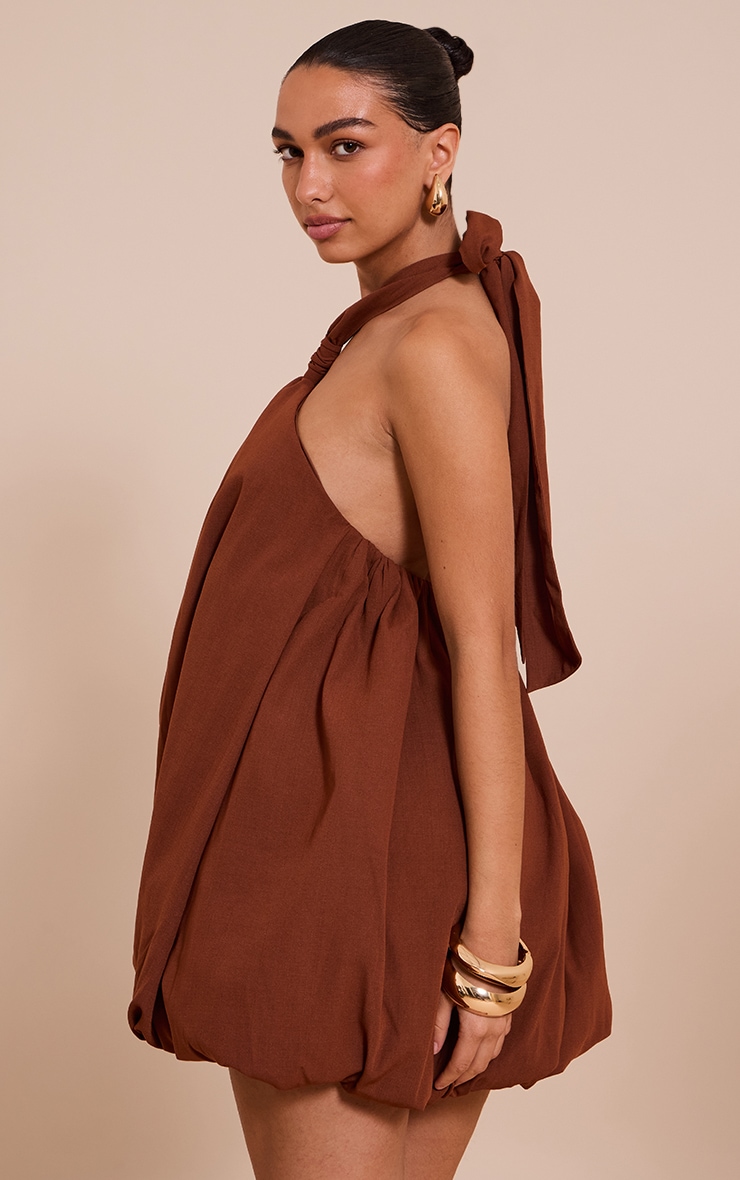 Chocolate Halterneck Puffball Mini Dress image 2