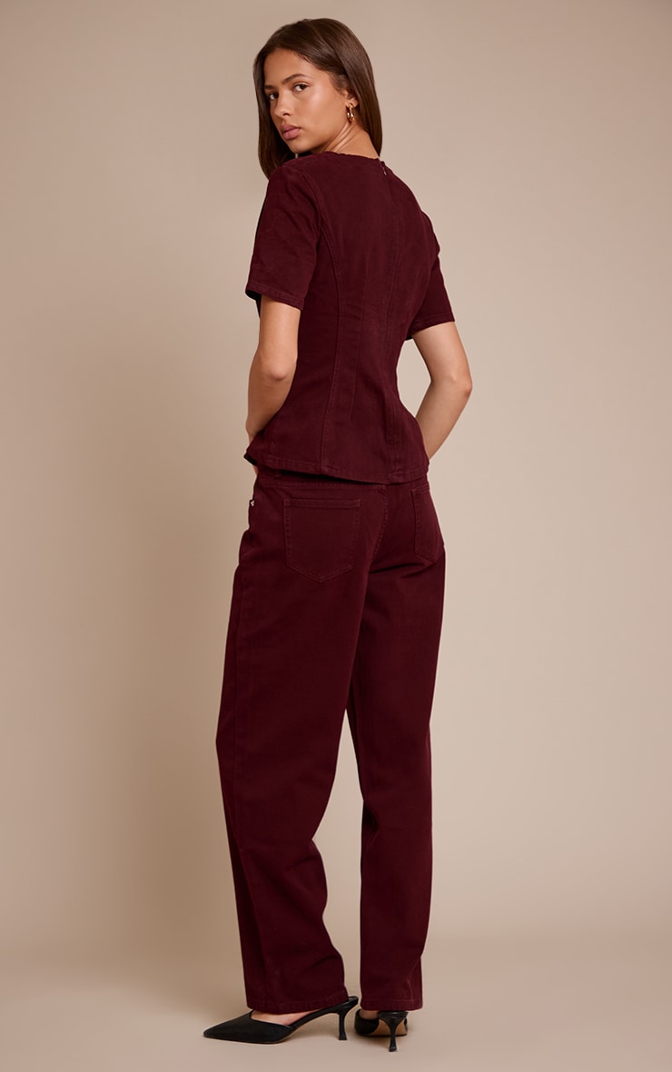Dark Burgundy Mid Rise Straight Leg Jeans image 3