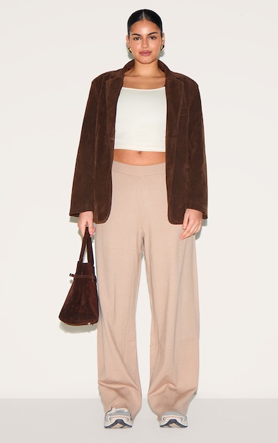 Plus Taupe Basic Knit Wide Leg Pants