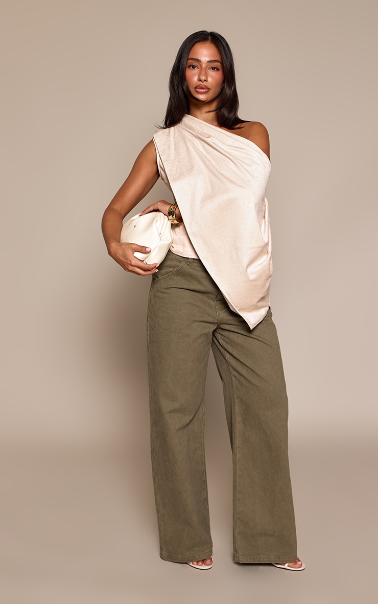 Petite Stone Suede One Shoulder Asymmetric Top image 3