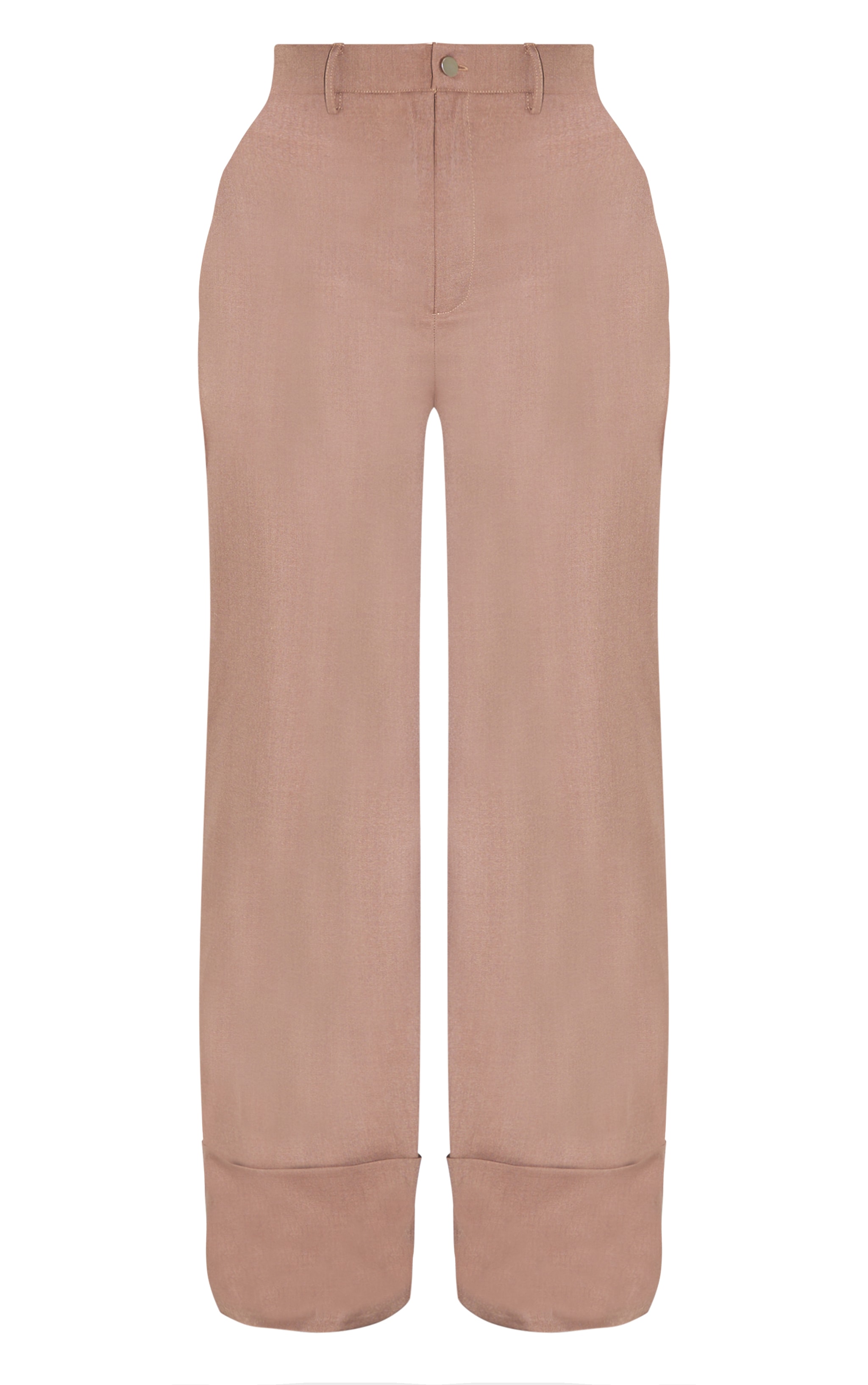  Shape Taupe High Waisted Tailored Turn Up Hem Wide Leg Trousers image 5