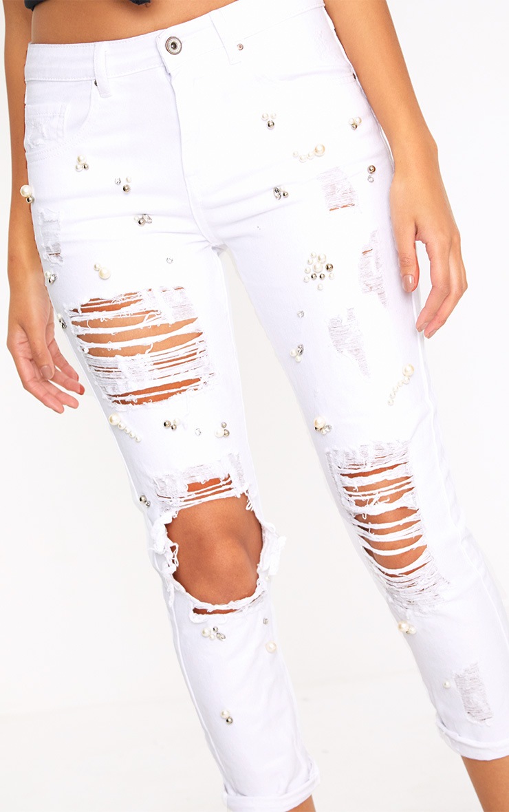 white embellished jeans