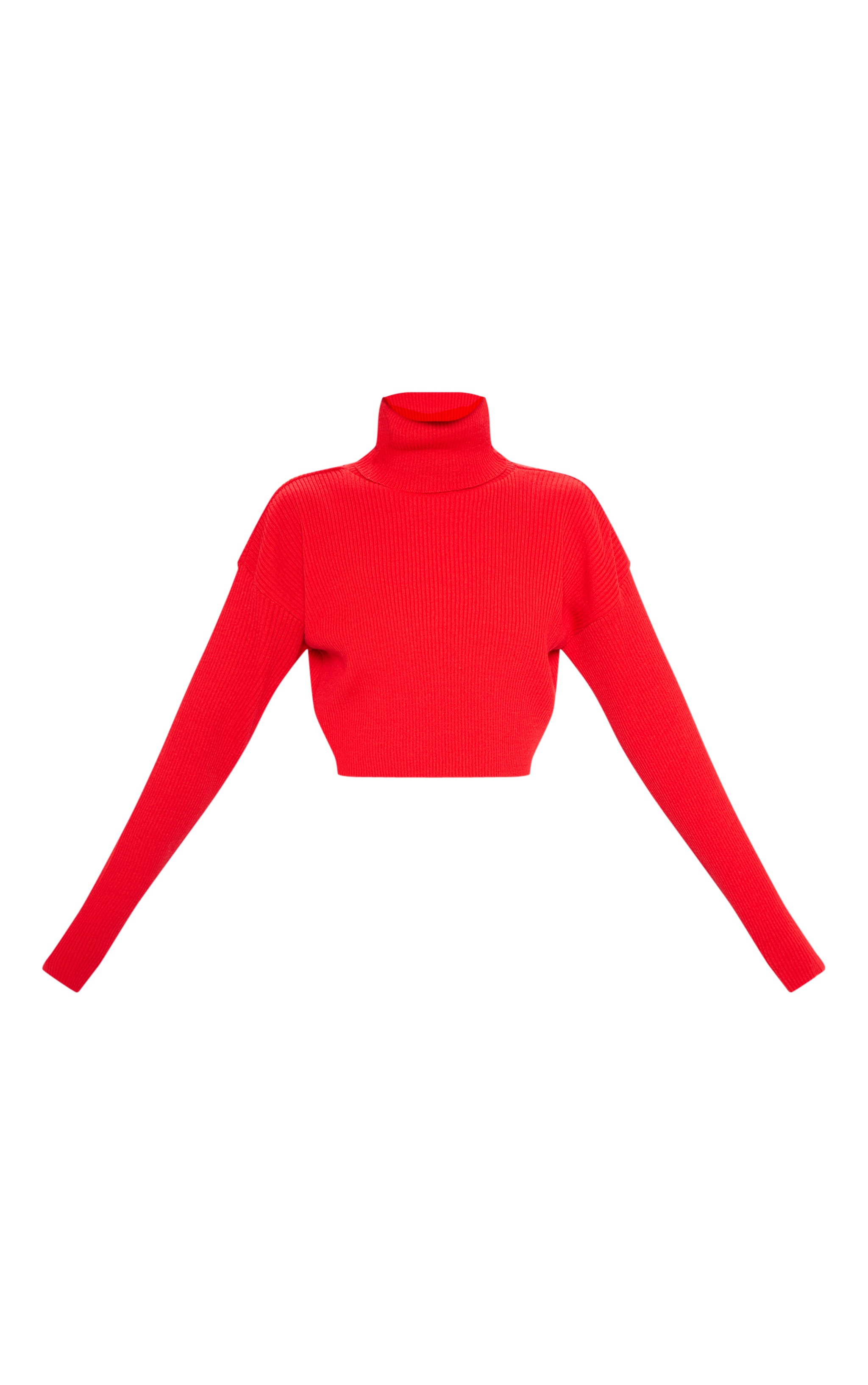 Red Ribbed Cropped Roll Neck Jumper image 3