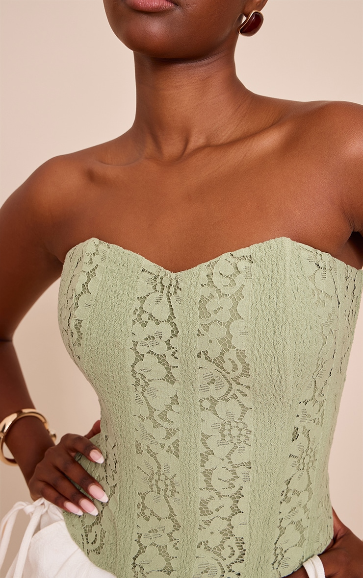 Sage Green Lace Boned Bandeau Corset Top image 4
