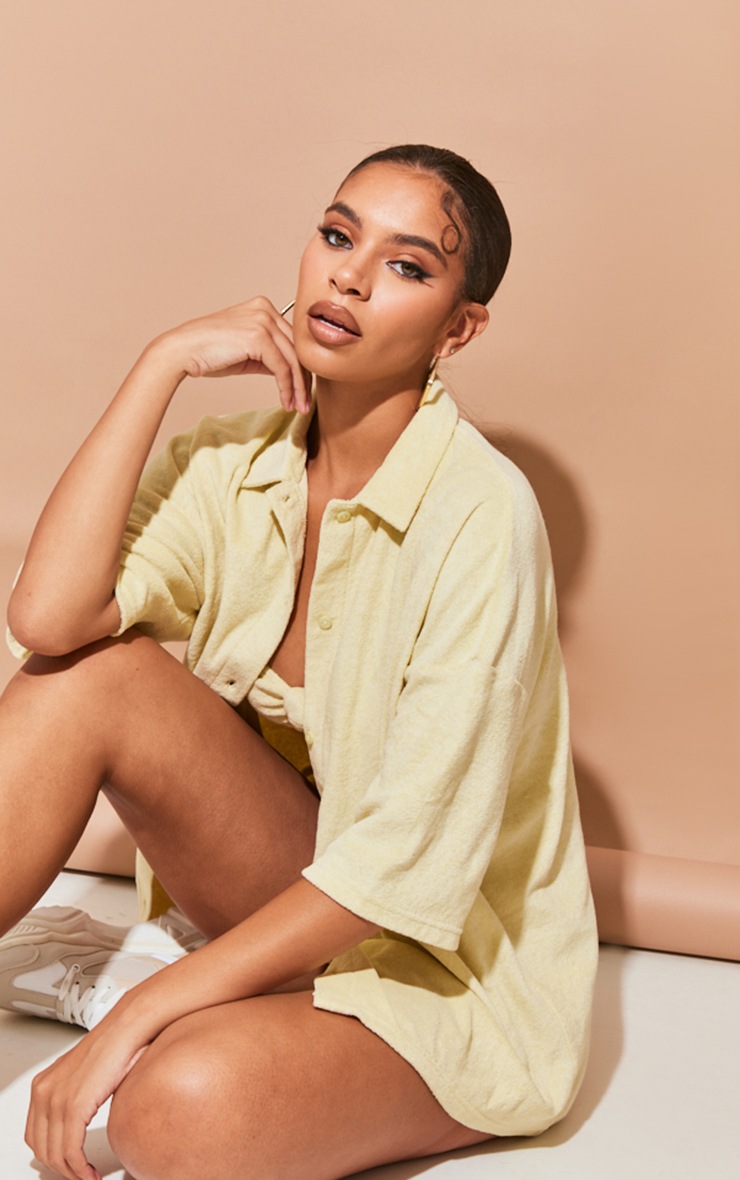 Cream Towelling Button Detail Beach Shirt image 3