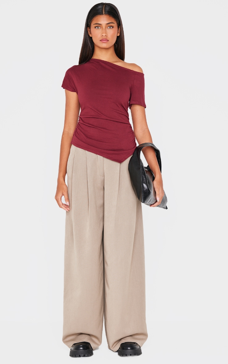 Burgundy Cotton Asymmetric Neckline Longline Top image 3