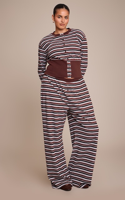 Plus Striped Chocolate Super Soft Wide Leg Trouser