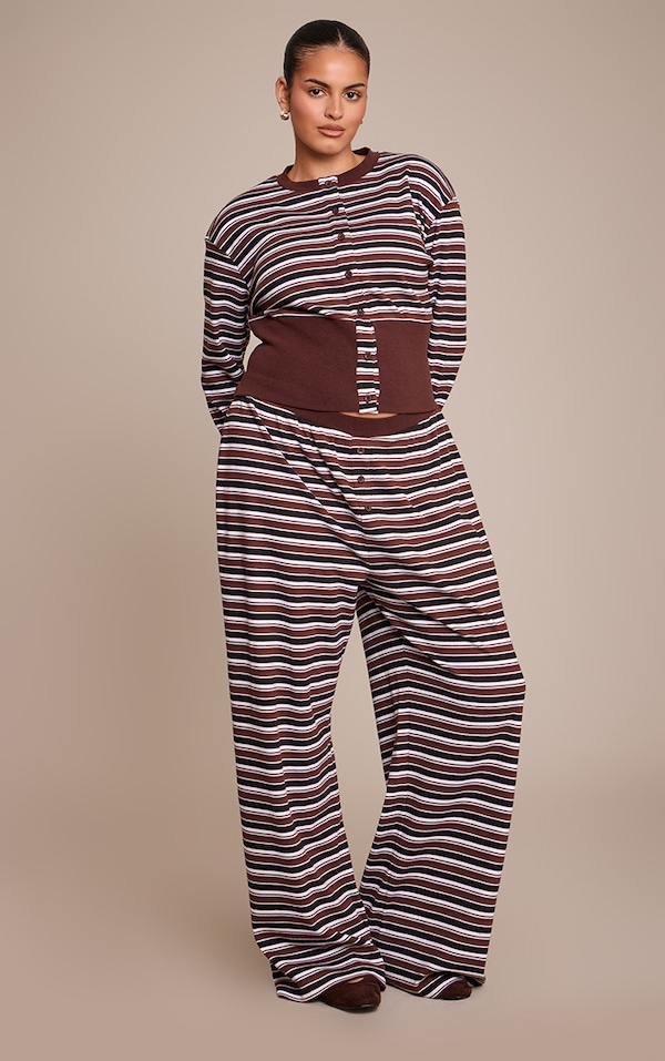 Plus Striped Chocolate Super Soft Wide Leg Trouser