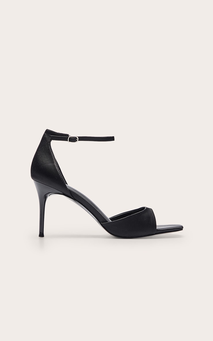 Black Satin Square Toe Barely There Heeled Sandals image 2