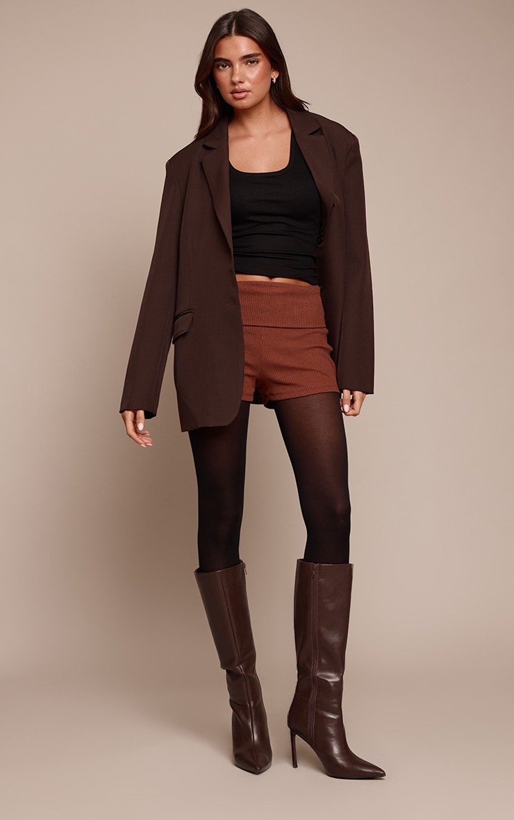 Chocolate Thick Rib Fold Over Detail Hotpant image 4