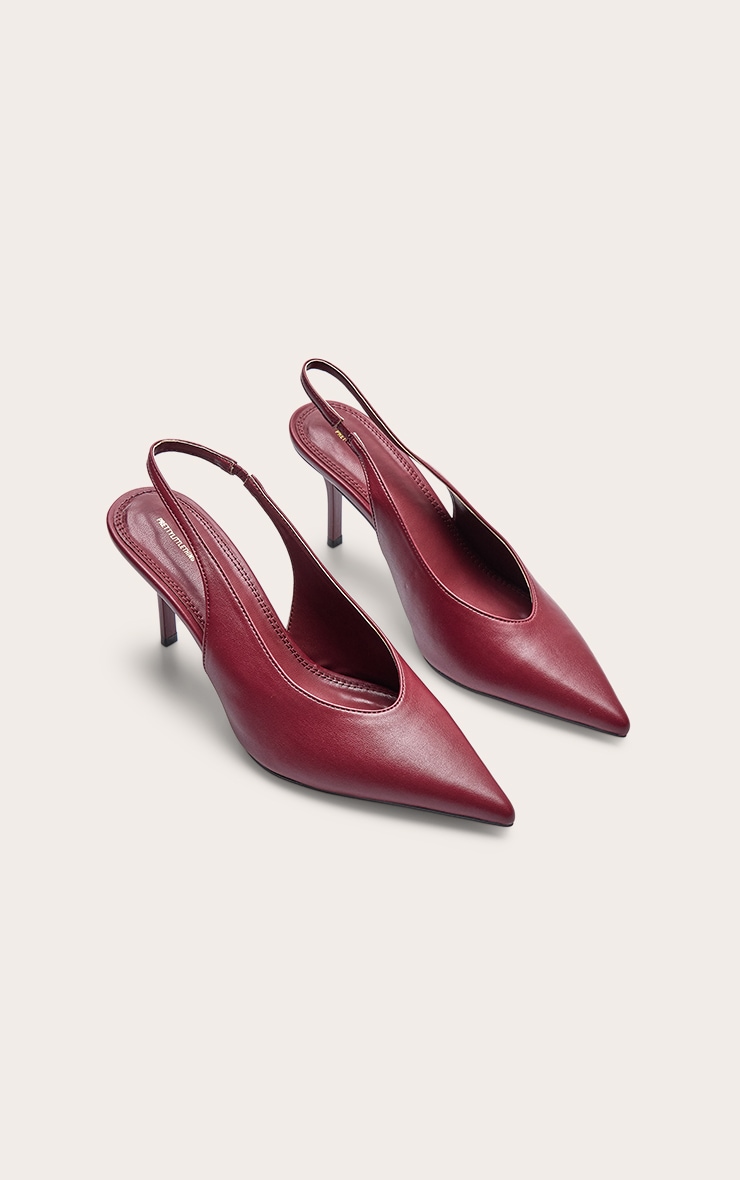 Oxblood Pu Pointed Toe Slingback Heels image 3