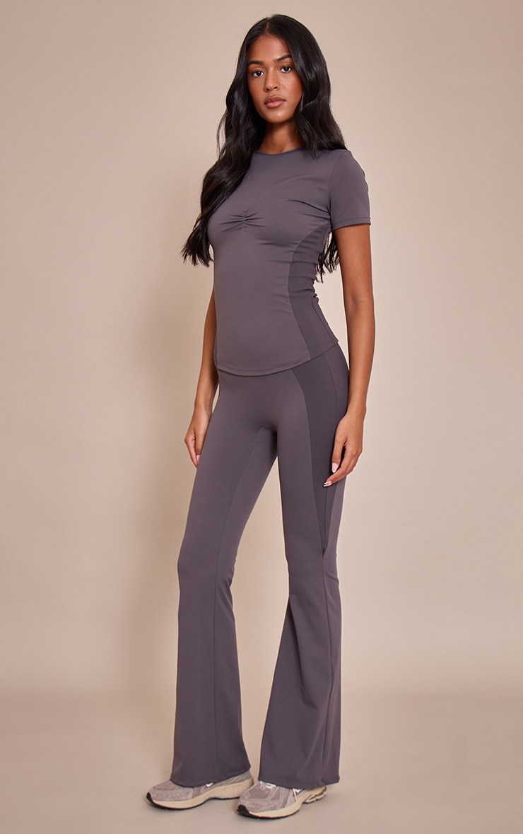 Tall Charcoal Sculpt Rib Panel Ruched Front Gym Top image 3