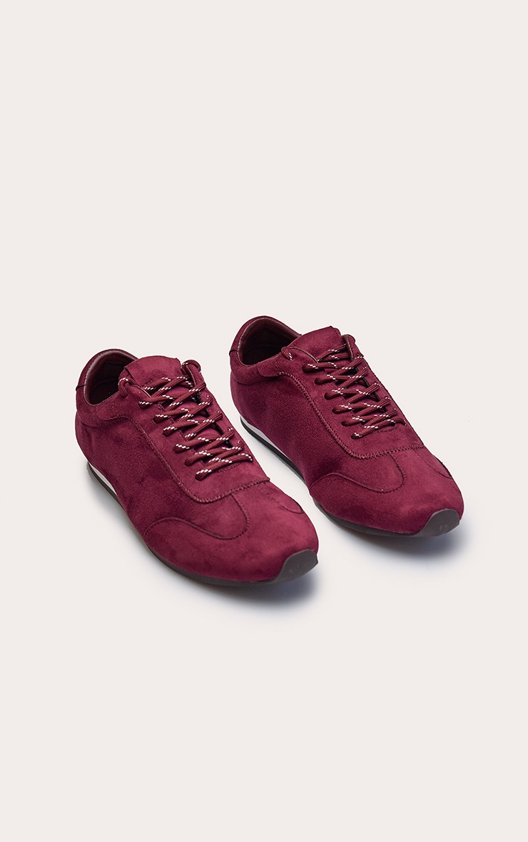 Burgundy Faux Suede Contrast Lace Trainers