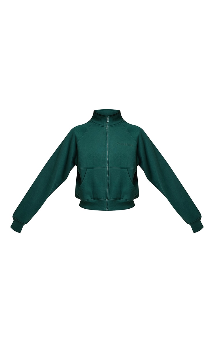 Pine Green Seam Detail Zip Up Fleeceback Jacket image 5