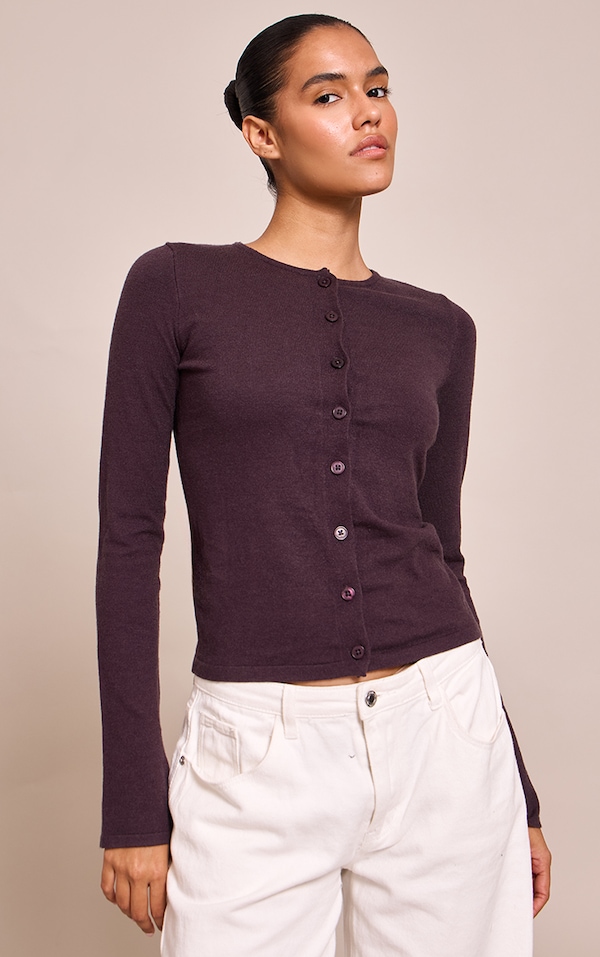 Chocolate Button Through Fine Knit Cardigan
