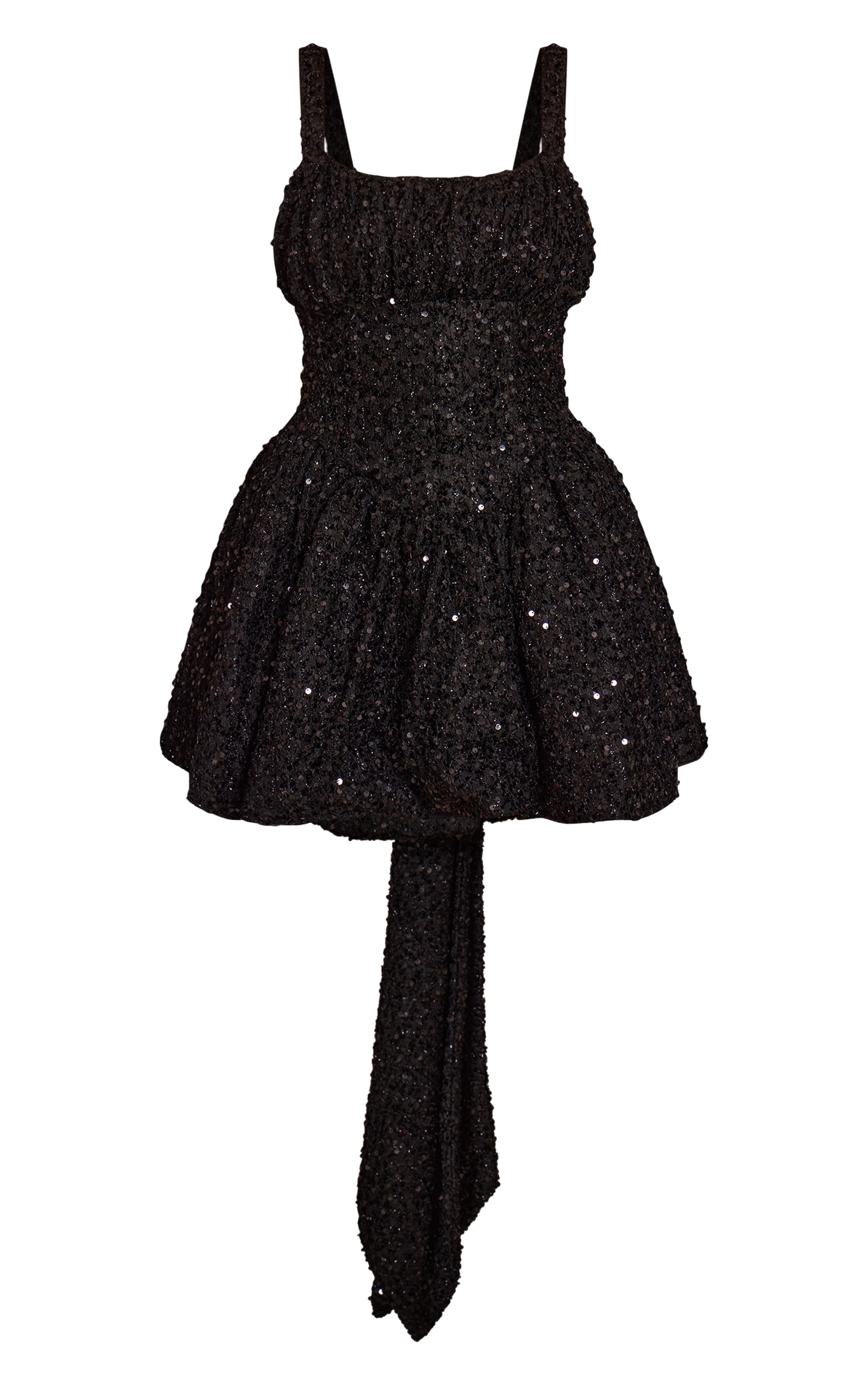Black Sequin Oversized Bow Shift Dress image 5