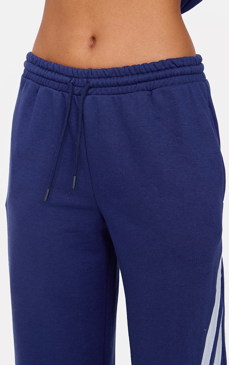 Navy Contrast Striped Wide Leg Sweatpants image 4