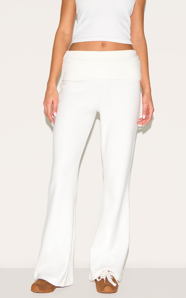 Cream Super Soft Foldover Waist Flare Lounge Pants image 1