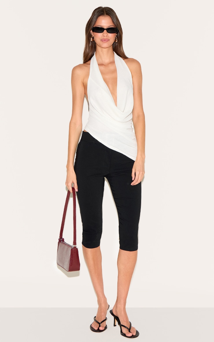 White Burnout Mesh Cowl Neck Detail Long Top image 3