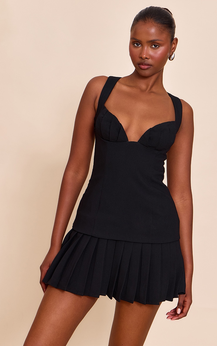 Black Plt Label Tailored Pleated Bust Bodycon Dress image 1