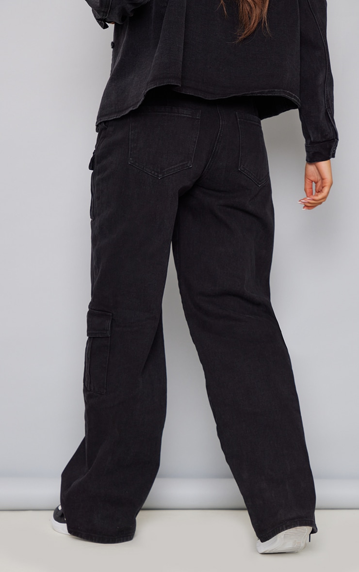 Washed Black Cargo Pocket Lowrise Baggy Boyfriend Jeans image 3