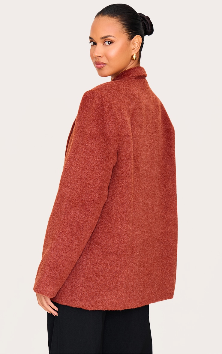 Burnt Orange Oversized Textured Wool Look Blazer image 2