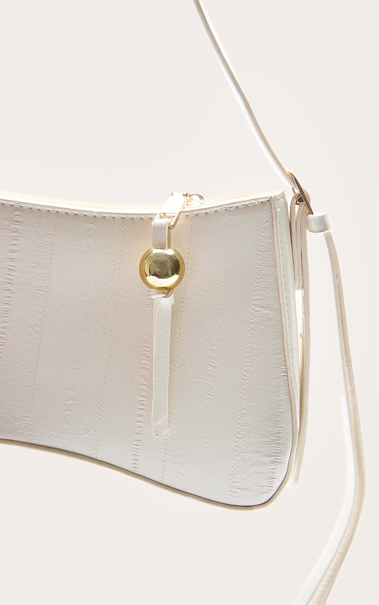 Cream Curved Beaded Shoulder Bag image 3