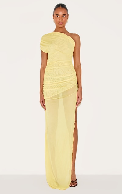 Deanna One-Shoulder Split Maxi Dress Yellow