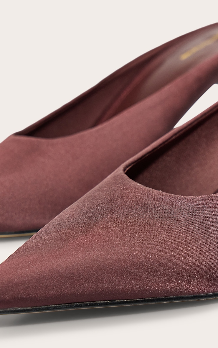 Chocolate Satin Point Toe Mid Stiletto Heeled Court Mules image 4