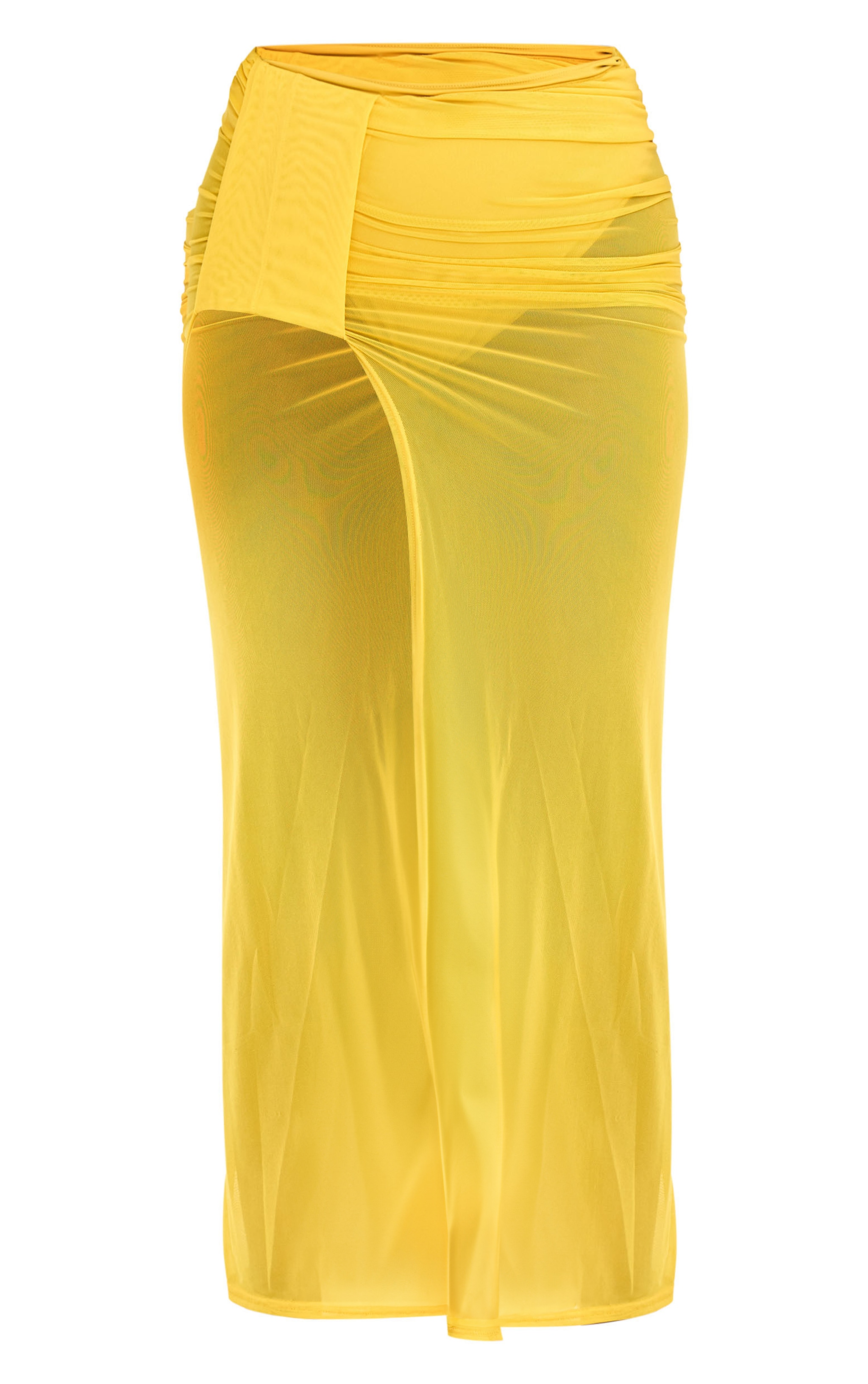Plus Chartreuse Mesh Ruched Maxi Beach Skirt image 1