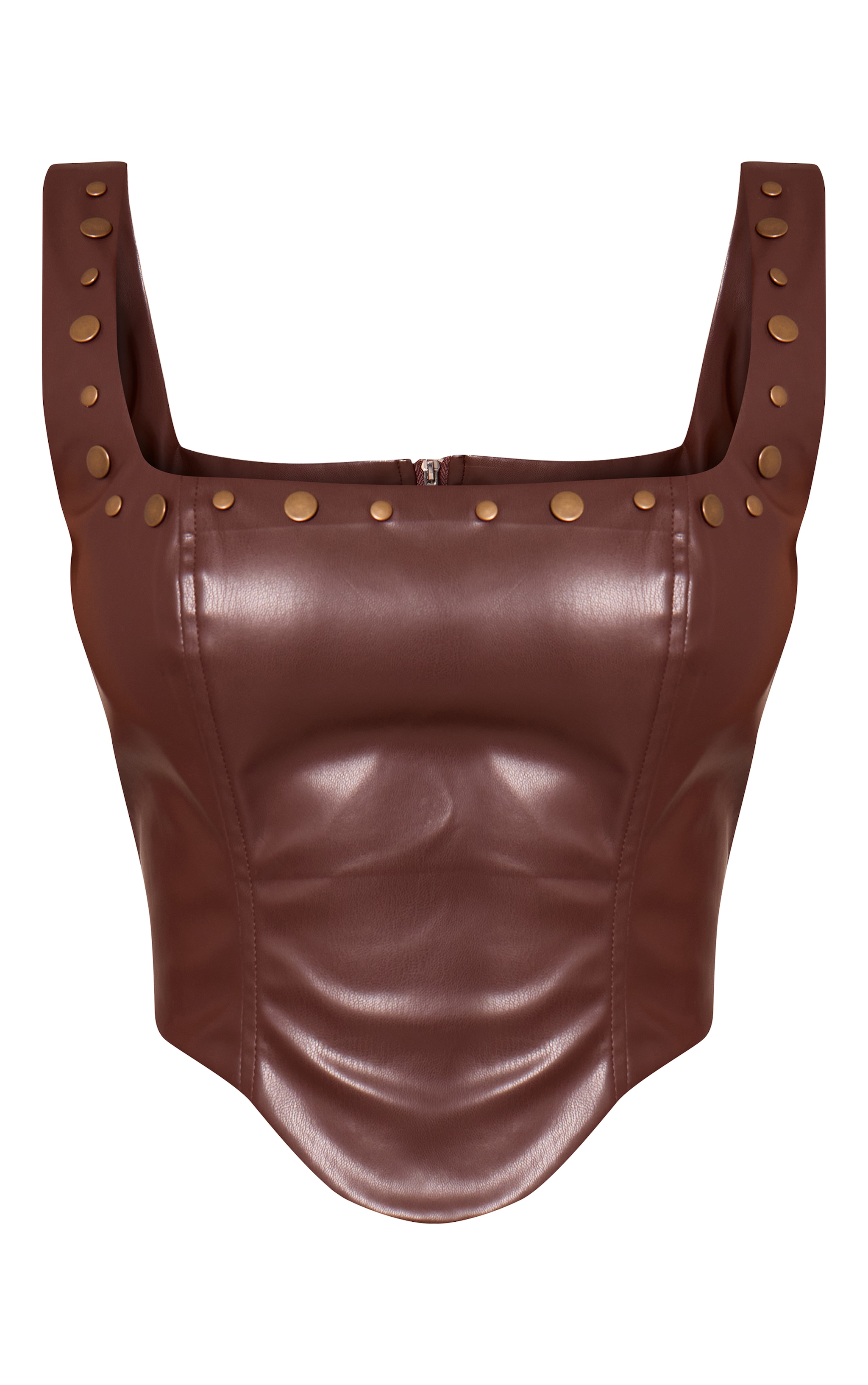 Petite Chocolate Stud Detail Faux Leather Corset Top image 5