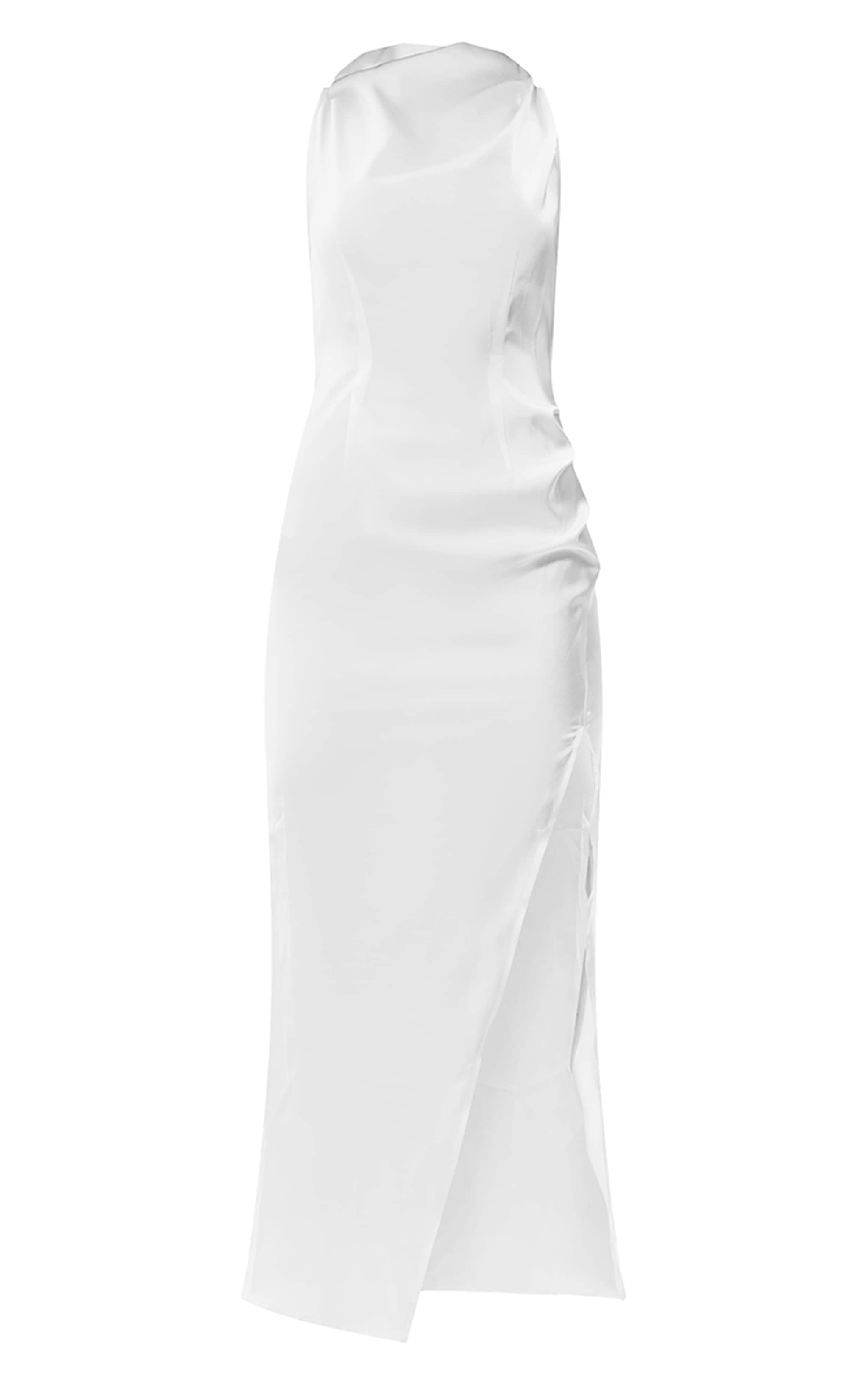 White Satin High Neck Split Detail Maxi Dress image 5