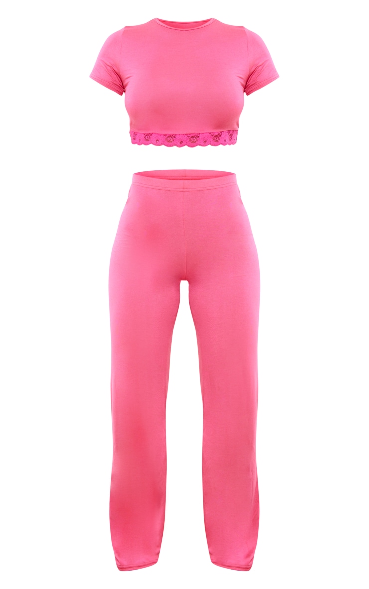 Hot Pink Jersey Lace Trim Long PJ Set image 5