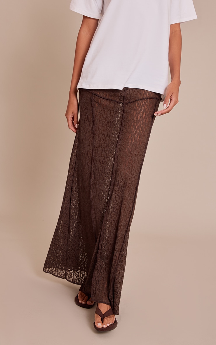 Chocolate Lace Seam Detail Maxi Skirt image 2