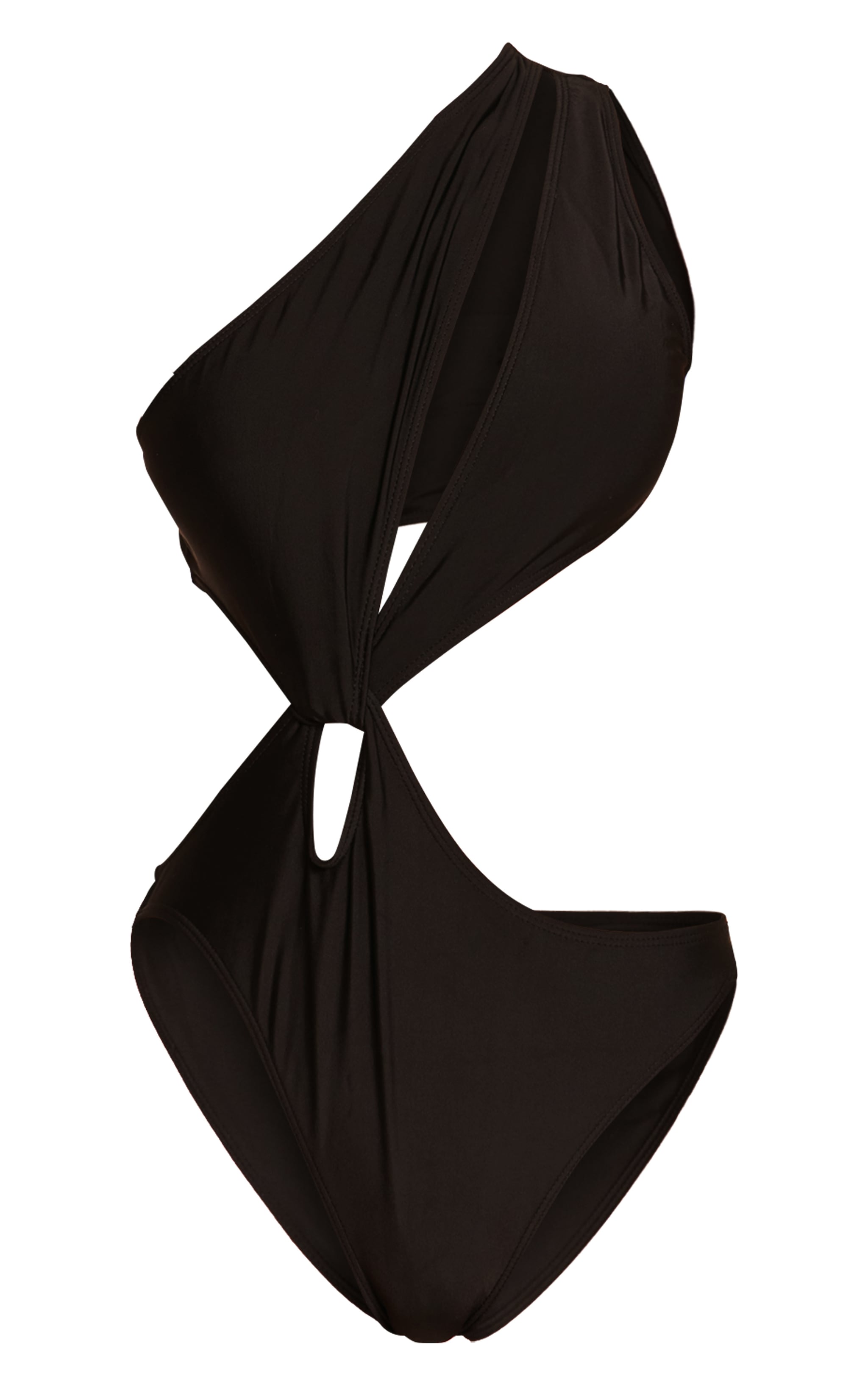 Black Loop One Shoulder Swimsuit image 5