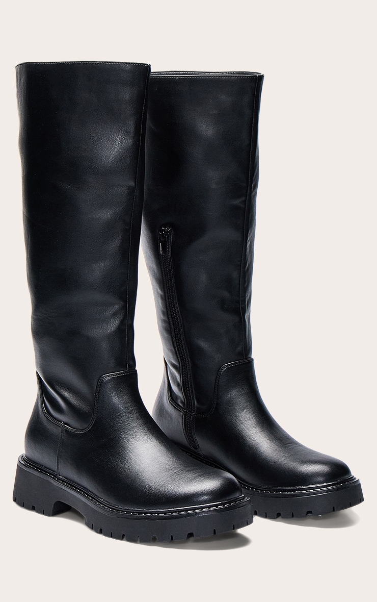 Black Chunky Cleated Sole Knee Boot image 3