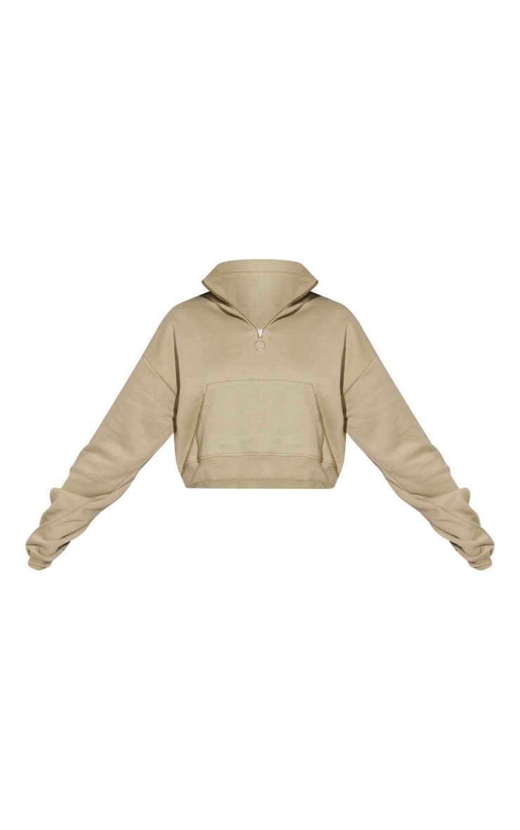 Khaki Half Zip High Neck Crop Sweater Athleisure PLT KSA