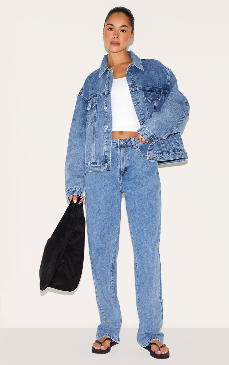 Mid Blue Wash Oversized Classic Denim Jacket image 3