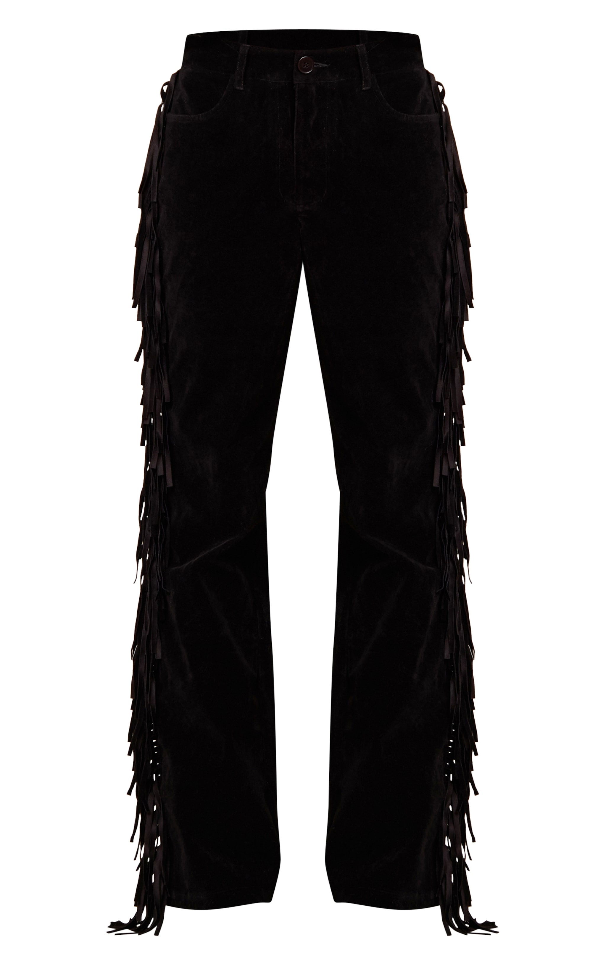Black Faux Suede Fringe Straight Leg Pants image 5