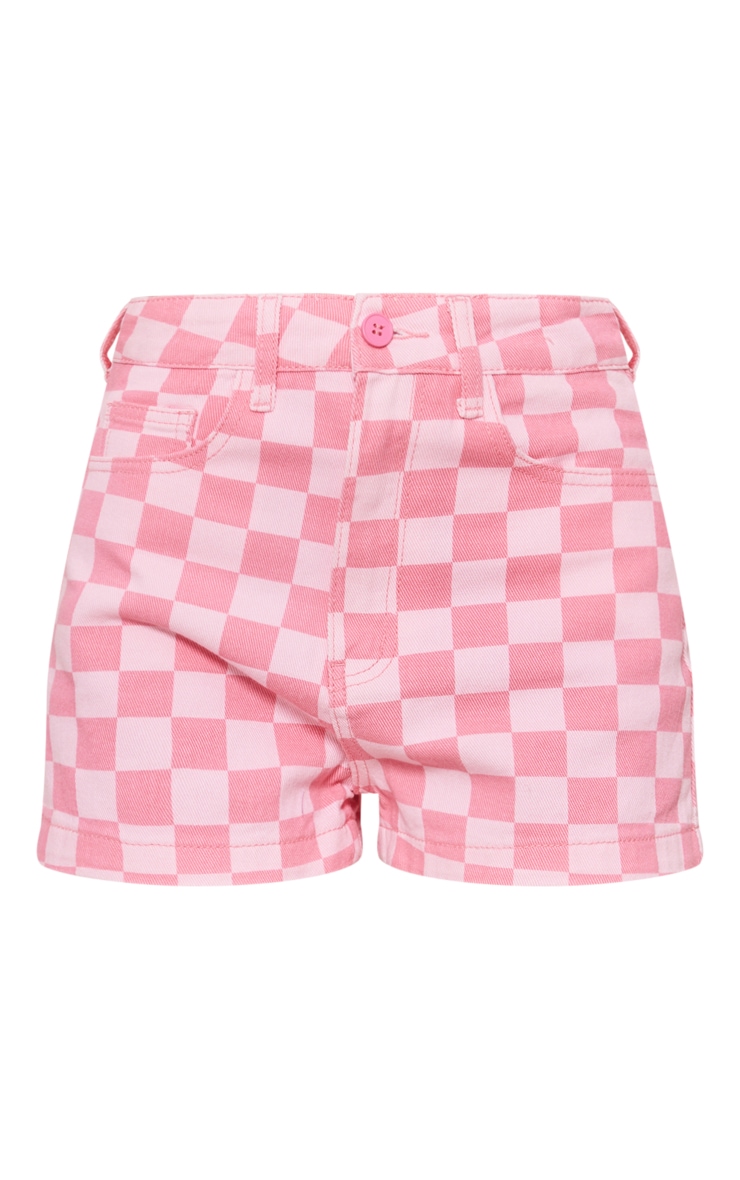Pink Check Denim Mom Shorts Denim PrettyLittleThing