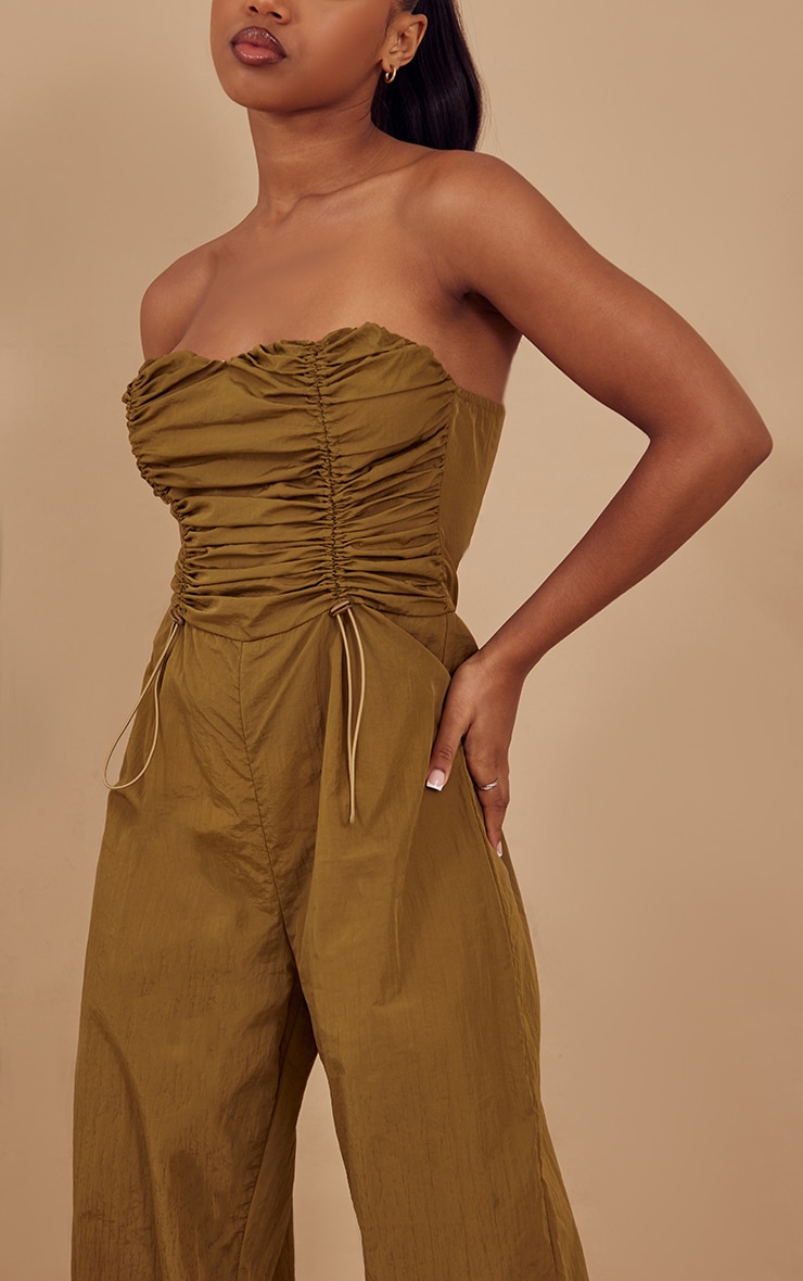 Khaki Ruched Bodice Parachute Bandeau Jumpsuit image 4
