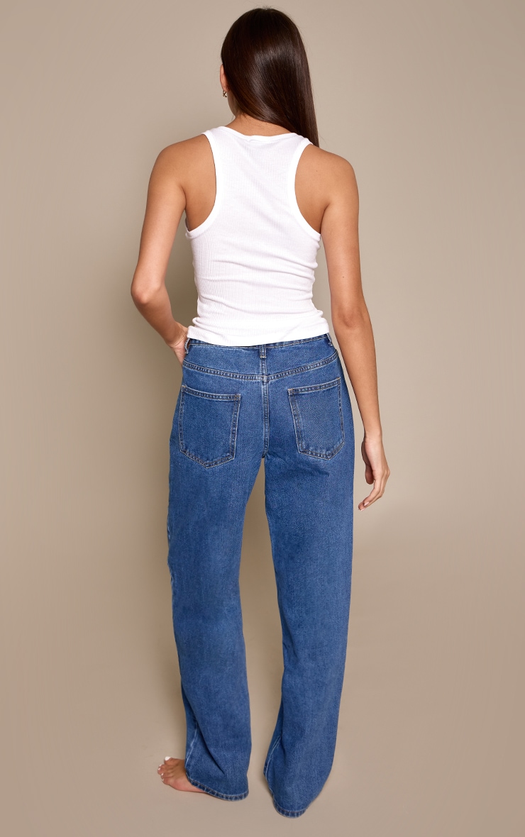 PRETTYLITTLETHING Dark Blue High Waist Boyfriend Jeans image 3