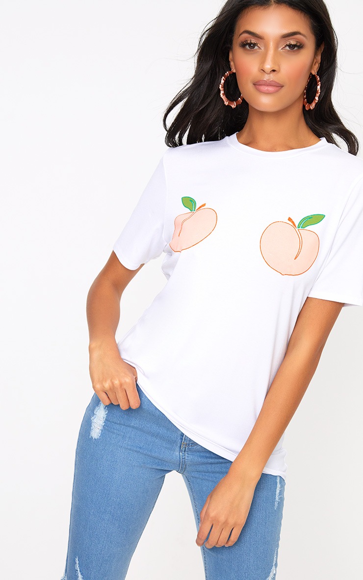 White Peach Print T Shirt Tops PrettyLittleThing