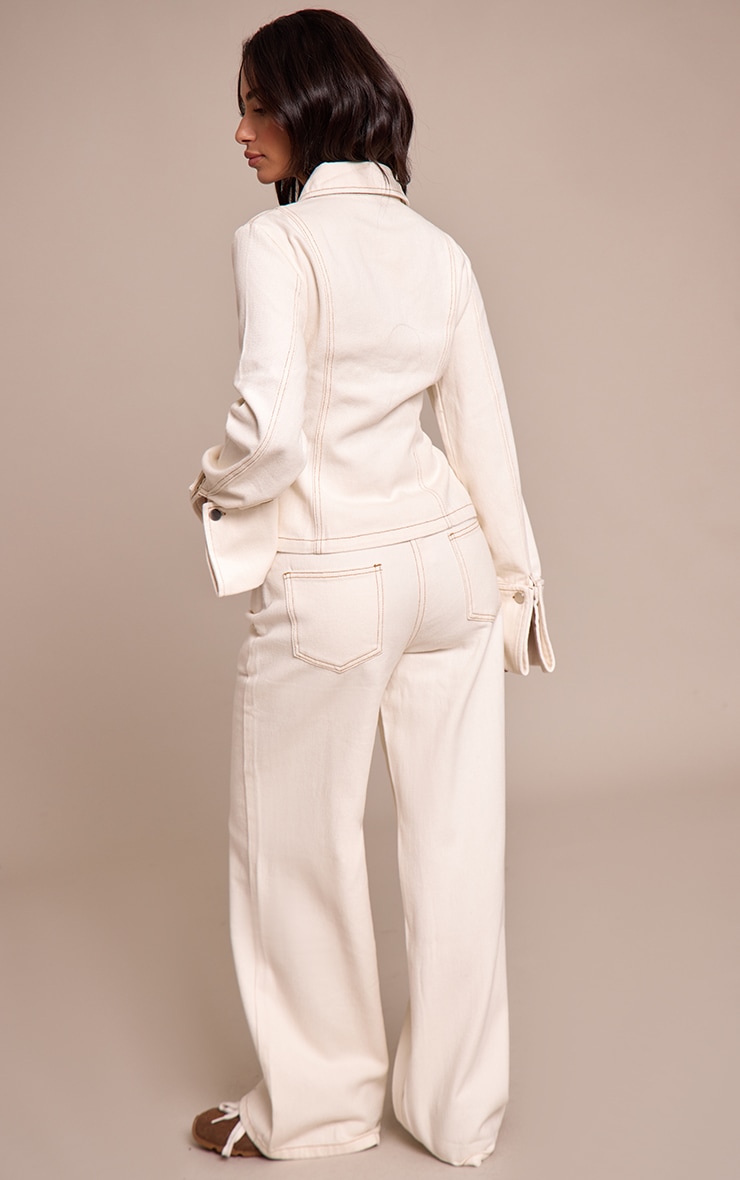 Petite Ecru Contract Stitch Straight Leg Jeans image 3