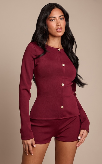 Cardigan de tailleur bandage bordeaux à boutons dorés