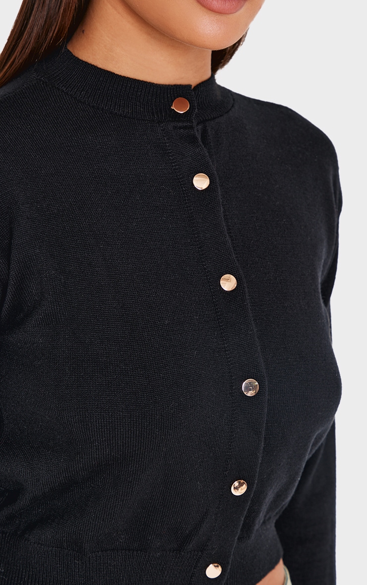 Black Basic Knit Cropped Cardigan image 4