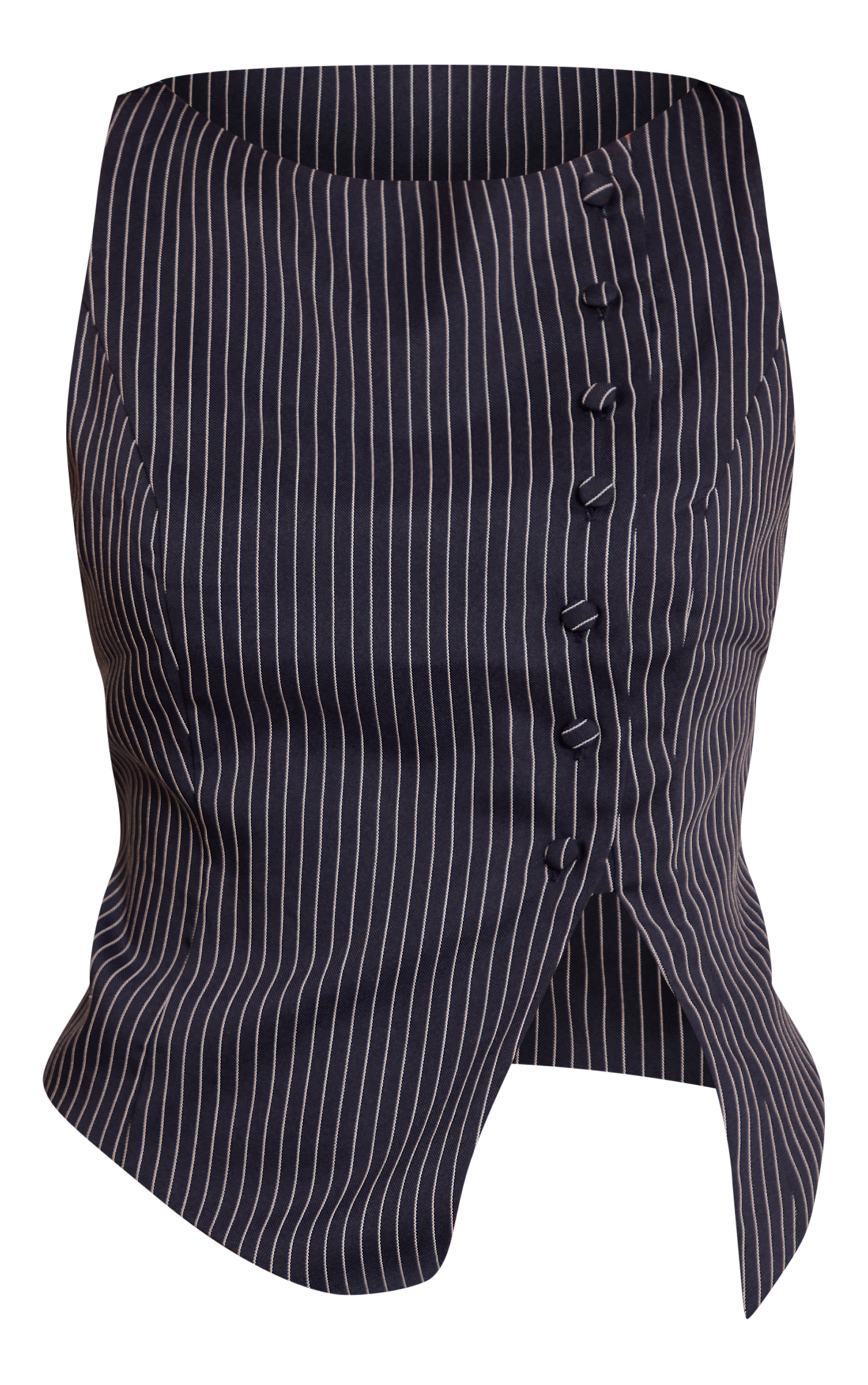 Navy Pinstripe Woven Asymmetric Button Detail Vest image 5