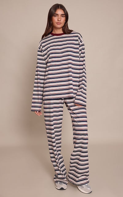 Pantalon large bordeaux à rayures et cordons ajustables