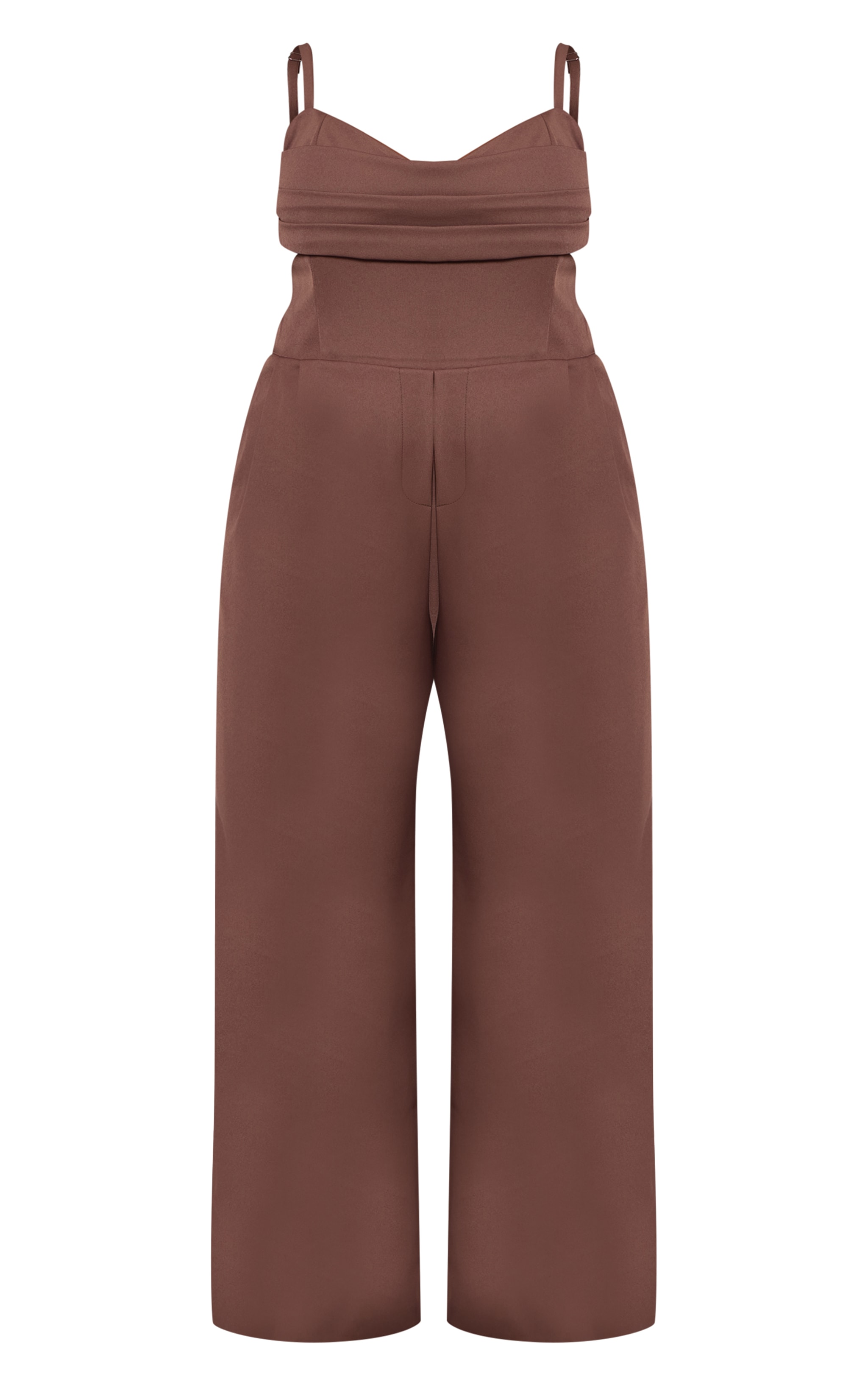 Plus Chocolate Tailored Panel Detail Wide Leg Jumpsuit image 5